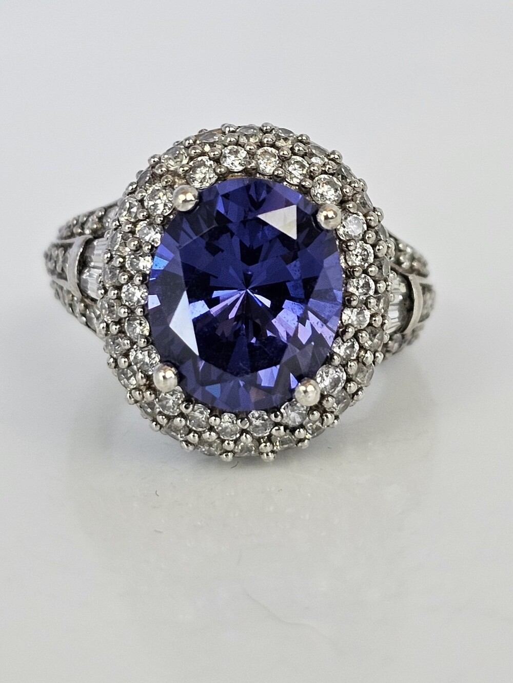 Retired Victoria Wieck Tanzanite & Diamond Simulants Sterling Silver Sz 8